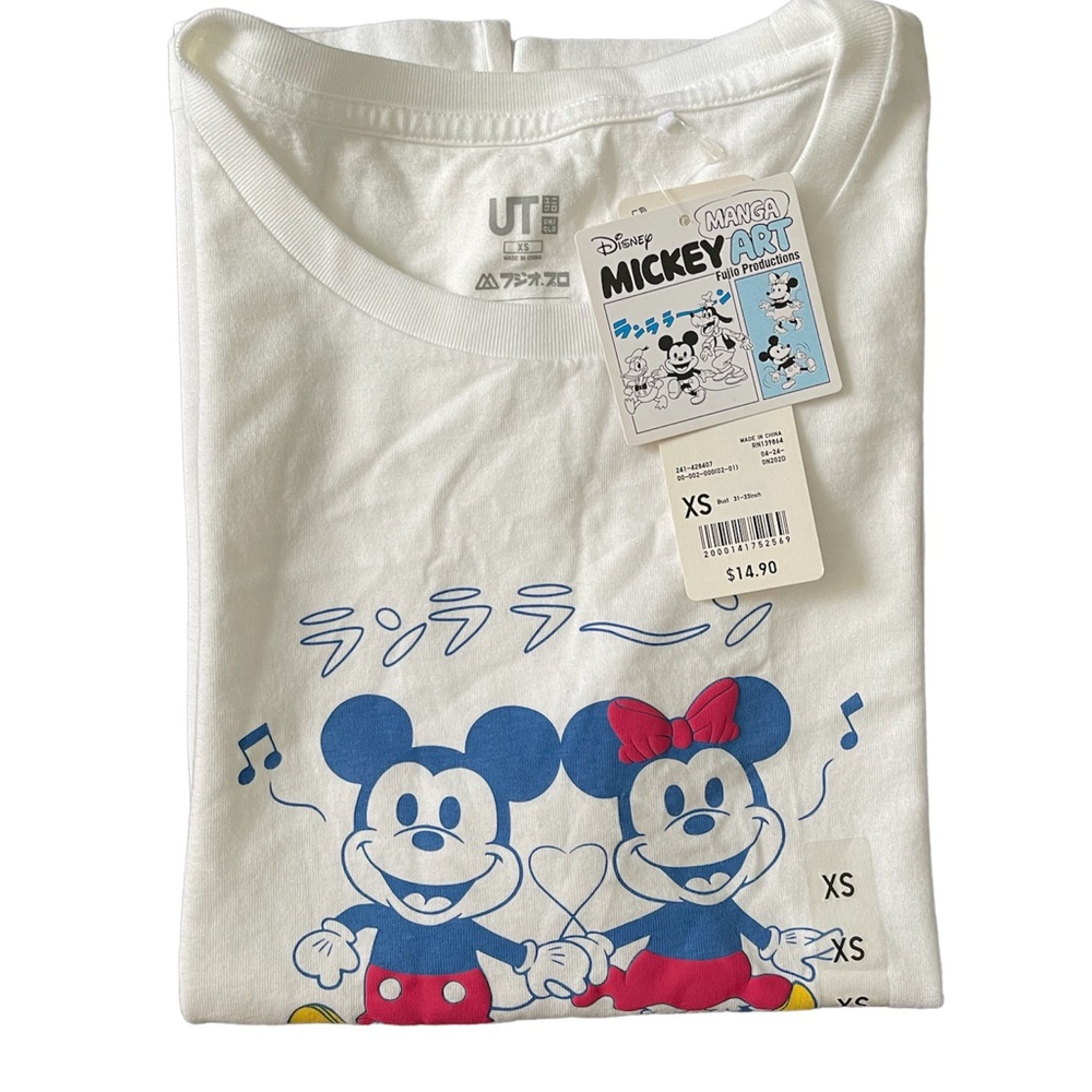 NWT Uniqlo Mickey Mouse Manga Art White Tee T-Shirt Short Sleeve Cotton Top New